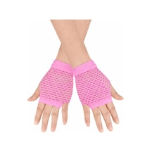 80 Ler 90 Lar Retro Neon Pembe File Parmaksız Kısa Eldiven 11 Cm