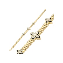 Lilarote 14 Ayar Siyah Mineli Yonca Bileklik Sarı Altın