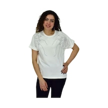 Kadın Yarım Kol Sıfıryaka Taşlı Likralı Tişört Bgl-st04655 Ekru