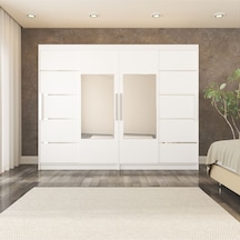 Sürgülü Gardırop Dört Kapaklı 280/210 Cm Parlak Beyaz
