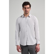 İmza Beyaz Uzun Kol Desen Yarım İtalyan Yaka Cepsiz Esnek Classic Slim Fit Gömlek 1004245218 Beyaz