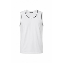 Epilons Zenda1125 Ön Unisex Pamuklu Bisiklet Yaka Kolsuz Atlet Kontrast Biyeli Regular Fit - Beyaz Zenda478