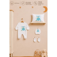 Pia Baby İsme Özel Erkek Bebek Tulum %100 Pamuk Organik Baskılı İsimli Bebek Tulumu 35x45 Cm Yastık Kılıfı Bebek Hediye Seti 2030ytyx Krem