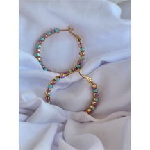 Eva Takı Dorika Mor Lila Turkuaz Halka Çelik Küpe Lila - Turkuaz