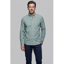 Bisse Yeşil Regular Fit Cepsiz Uzun Paşa Yaka Gömlek Gmktn261086 47