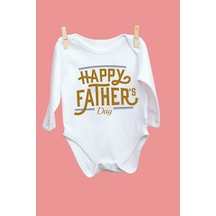 Babylimon Happy Father Desenli Uzun Kol Body Beyaz - 102518748 Beyaz