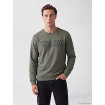 Lcwaıkıkı Classic Yeşil Bisiklet Yaka Baskılı Sweatshirt