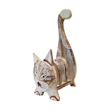 Ahşap Acık Kahverengi Kedi Kartlık Peçetelik