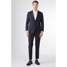 Dufy Koyu Lacivert Balıksırtı Slim Fit Erkek Takım Elbise Lacivert