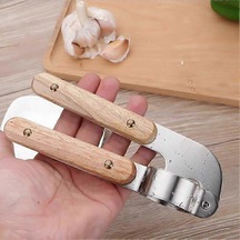 Paslanmaz Çelik Sarımsak Presi, Sarımsak Presi Kırıcı, Ahşap Saplı Profesyonel Sarımsak Kırma Aleti Siyah