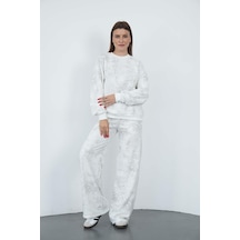 Penyebizden Oversize Sweatshirt & Geniş Paça Eşofman Altı Takım-ekru-gri Baskılı