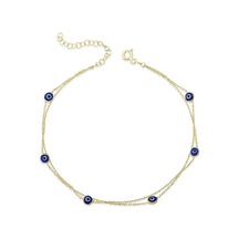 Gümüş Gold Çift Zincirli Nazar Halhal Çok Renkli