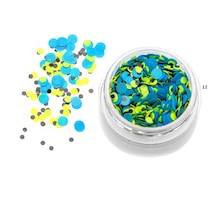 Nail Art Kamifubuki Mavi Sarı Yuvarlak Konfeti Pul 5 Gr Kmf12