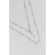 Minimal Dizayn 18 Ayar Beyaz Altın Kaplama 45 Cm Gümüş Zincir Kolye Rodyum