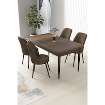Canisa Concept Nil Serisi 70x110 Sabit Mutfak Masası Takımı Barok Desen Masa 4 Kahverengi Sandalye Kahverengi
