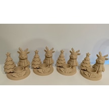 Yılbaşı Temalı Geyik Ve Çam Ağacı Temalı Dekoratif Mumluk 4'lü Set Bej