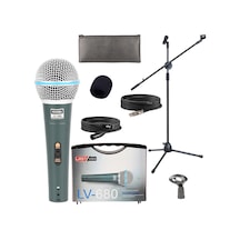 Lastvoice Lv-680ST Ayaklı Kablolu Dinamik Mikrofon (Stand Cüzdan Çift Kablo Sünger Tutacak)