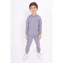 Toontoy Kız Çocuk Relax Fit Kapüşonlu Cepli Baskılı Sweatshirt - 2 İplik Koyu Gri