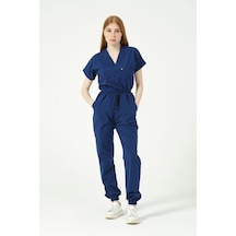 Saks Mavi Likralı Scrubs Jogger Paça Doktor Hemşire Forması Yarasa Kol Takım Unisex