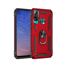 P40 Lite E Kılıf Sofya Yüzüklü Silikon Kapak - Kırmızı Bz8683140435295