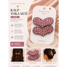 2'li Set Kalp Tasarımlı Işıltılı Taşlı Klips Saç Tokası - 6 Farklı Seçenek Ab Rengi