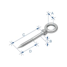 Gözlü Ağaç Vidası, Inox 316, 12x160mm
