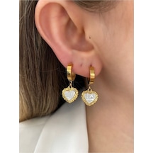 İncili Kalp Kararmaz Küpe Çifti Altın