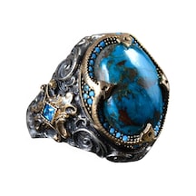 Erkek Yüzük, Gerçek Doğal Azurit Taş Yüzük, 925 Ayar Gümüş Yüzük Erkekler İçin, Yığma Yüzük Mavi Gümüş