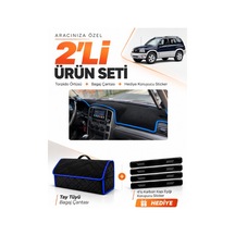 Suzukı Grand Vitara 2003-2006 Uyumlu Torpido Örtüsü + Tay Tüyü Bagaj Çantası Seti - Siyah Mavi