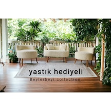 Krem Çay Seti Koltuk Takımı - Ofis Balkon Kafe Bahçe Salon Mobilyası 2+1 +1 Krem