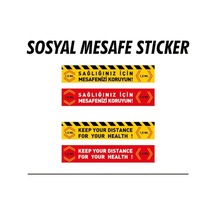 Sosyal Mesafe Uyarı Sticker - Yapışkan Etiket Türkçe - Ingilizce 4 Adet Diğer