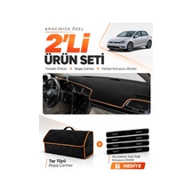 Volkswagen Golf 7 2012-2020 Uyumlu Torpido Örtüsü + Tay Tüyü Çanta + Sticker - Siyah Kahverengi