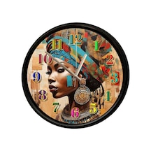 Etnik Afrika Kadın Sanatsal Portre Dekoratif Duvar Saati 28 Cm Sessiz Mekanizma Çok Renkli