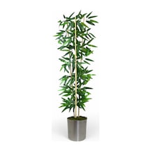 Dekoratif Yapay Yapraklı 3 Gövde Bambu Ağacı 150 Cm Bambu Metal Saksı Yeşil