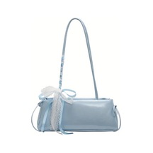 Dashanshop Mavi Fransız Çubuğu El Çantası Büyük Kapasiteli Pu Omuz Çantası Kurdele İş Mavi