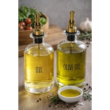 Qerhome 2'li Gold Başlıklı Şeffaf Cam Yağdanlık Seti 500 Ml+500 Ml Oliva Glass Beyaz
