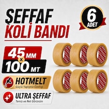 Sanplaza Şeffaf Hotmelt Koli Bandı 45 Mm X 100 Mt Güçlü Yapışkanlı Paketleme Ambalaj Bandı 6 Adet