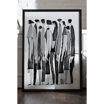 Silent March Siyah Ahşap Çerçeveli Poster, Dekoratif Soyut Monokrom Duvar Tablosu