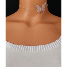 Harmel Jewelry Miyuki Pembe Kelebek Choker Kolye