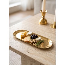 The Mia Linea Oval Çelik Servis Tabağı Gold 30 X 12 Cm