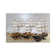 3 Adet Ahşap Yelkenli Gemi Dekoratif Model, Yelkenli Tasarım, Wooden Sailboat, 40 X 35 Cm