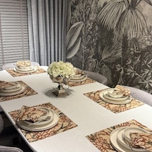 Keten 6 Lı Lalin Desen 6 Amerikan Servis &6 Peçete 45x30-30x30 Çok Renkli