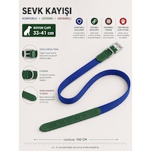 Köpek Boyun Tasması 33-41 Cm Dokuma Kumaş Deri Detaylı Ayarlanabilir Metal Tokalı - Mavi Yeşil Çok Renkli