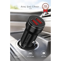 Premium Sürücü Gereci Yolculuk Araç Şarj Cihazı 2 Usb Portlu Transmitter C01 Siyah