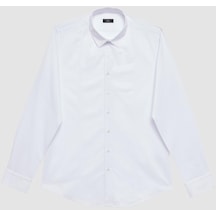 Tudors Slim Fit Uzun Kollu Dar Kesim Pamuklu Önden Kulplu Düz 4 Mevsim Beyaz Erkek Gömlek-31319-beyaz Beyaz