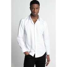 Tudors Slim Fit Uzun Kol Gizli Pat Sırtı Körüklü Düz Erkek Beyaz Gömlek-26731-beyaz Beyaz