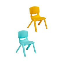 2 Adet Kreş Anaokulu Çocuk Sandalyesi Sert Plastik- Turkuaz/sarı Sarı