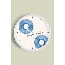 Soyut Müzik Plak Tasarımlı Modern Duvar Saati - 30cm - Önü Camlı Beyaz Kasa - Sessiz Mekanizma Beyaz