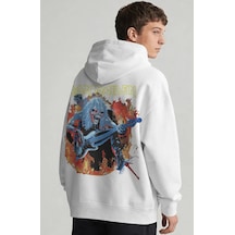 Sevbano Iron Maiden Rock Metal Müzik Grubu Sırt Baskılı Unisex Oversize P beyaz