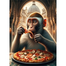 Pizza Yiyen Maymun Desenli Mdf Tablo 35cm X50cm